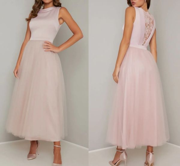 A-Linie Kleid für die Brautmutter in Übergröße, Juwel, knöchellang, Satin, Tüll, ärmellos mit Spitze, Patenkleider für die Hochzeit. Neu