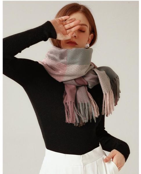 10 PZ inverno donna lana filatura sciarpa signore Multicolore percalle controlla fazzoletto uomo 65x185 cm Sciarpe scialle femminile addensato frangia calda regalo di capodanno