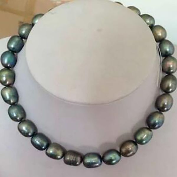9-10 mm di collana perla barocca verde nera tahitiana 18 pollici 14kgp