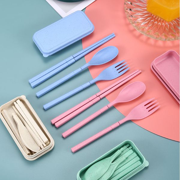 Комплект складной туристической посуды с корпусом пшеницы соломы многоразового палочки для еды Spoon Forks Set для детей для детей взрослые