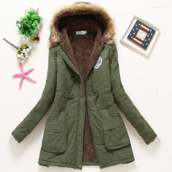 Trench da donna 2022 Cappotto da donna invernale da donna Parka Giacca casual militare con cappuccio in pelliccia da donna