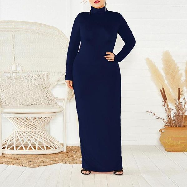 Plus Size Kleider 5XL Arabisches Strick-Maxikleid Damen Robe Soild Langarm Stretch Schlank Rollkragen Herbst Winter Übergroß, figurbetont A3