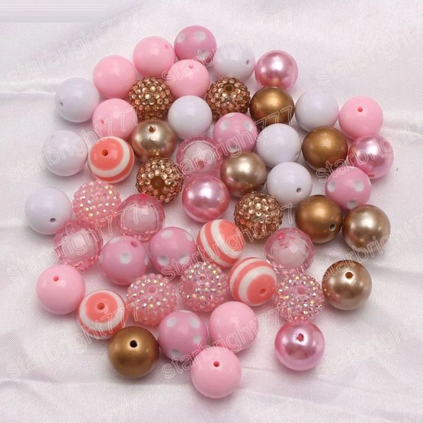 Baby-Accessoires für Kinder, rosa/goldfarben, klobige Acrylperlen, lose Strasssteine, Perlen, DIY-Schmuck, pädagogisches Bauset