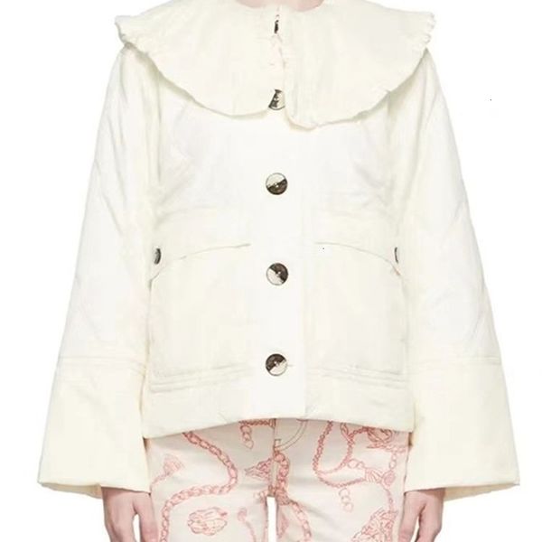 Женская кожаная парка из искусственной кожи с большим воротником Питера Пэна, зимняя женская мода, стеганая верхняя одежда с рюшами, однобортная короткая куртка, топ 221115