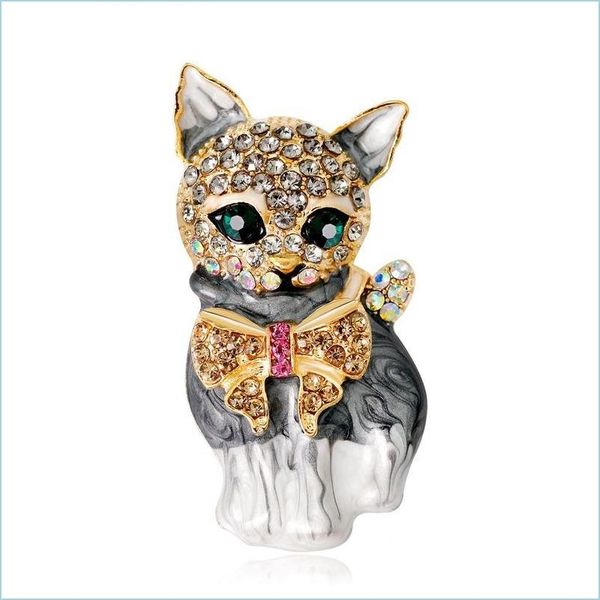 Pinos broches esmalte o diamante gato pinos de broche de animais trajes de negócios de primeira linha para homens jóias de moda jóias entrega dhkdm