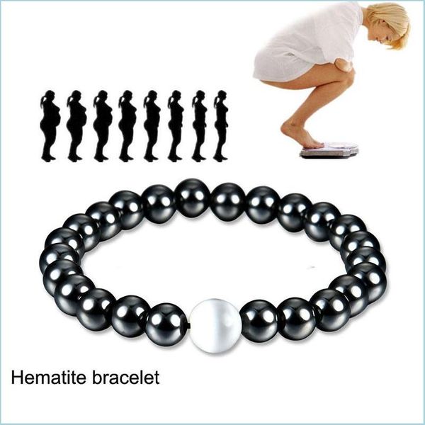 Braccialetto magnetico in ematite con perline Punto pietra bianca Fili di perline Braccialetto Bracciale rigido per donna Gioielli da uomo Powerfashion Drop De Dh9Gd