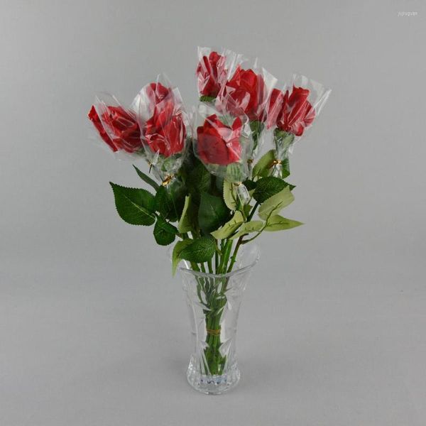 Flores decorativas 10 peças festa de casamento Favor favorita Champagne Rosa Vermelho Touch Real Plastic Rose Bud El Cafe Decoração Artificial Flor de Flor Artificial