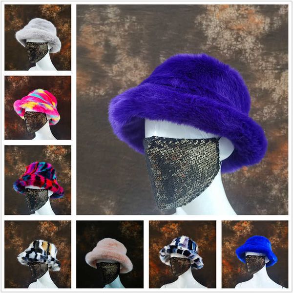 Cappelli a tesa larga Cappello a secchiello in pelliccia sintetica Inverno caldo Furry per le donne Lady Addensare Bob Panama Berretti da pescatore all'aperto Ragazze Y2211