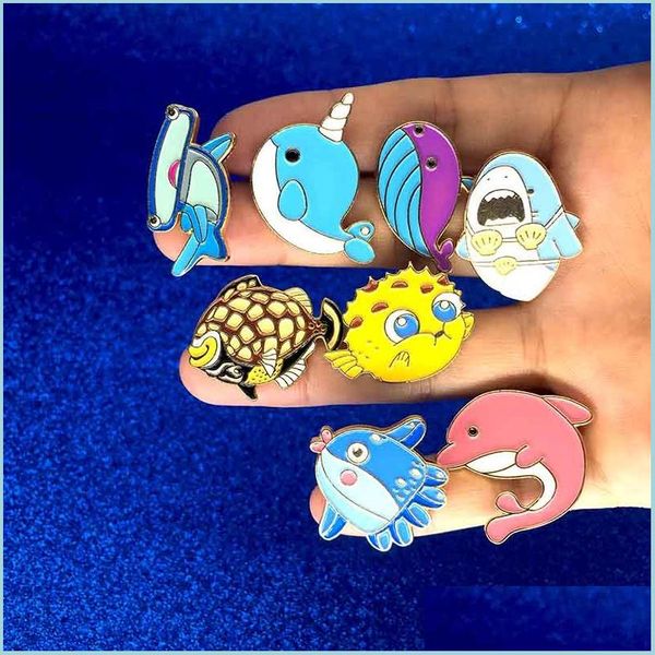 Pins Broschen Emaille Dolphin Shark Fisch Brosche Lepal Pins Top Shirts Abzeichen Modeschmuck Weihnachtsgeschenk Drop Lieferung Dh6Cz