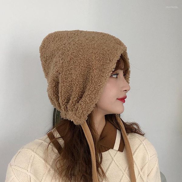 Boinas Lamb Cashmere Earleffs Hat Hat feminino outono e inverno coreano mais veludo choque chapéus casuais chapéu de cabeça no atacado NS1676