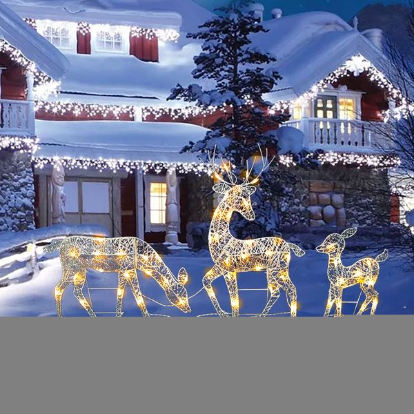 Рождественские украшения 3pc кованый железный олень со светодиодным светом светящимися вспыхивающими лося