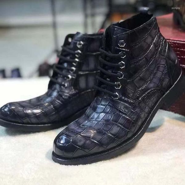 Мужские кожа Yingasshang Croascodile Прибытие сапоги Sashoes malearel Real Solase 385