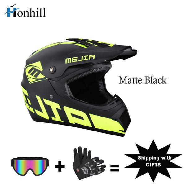 Fahrradhelme Honhill Full Face DOT Motorradhelm ATV mit Schutzbrille und Handschuhen Motorrad Cross Racing Motocross Schutzhelm T221107