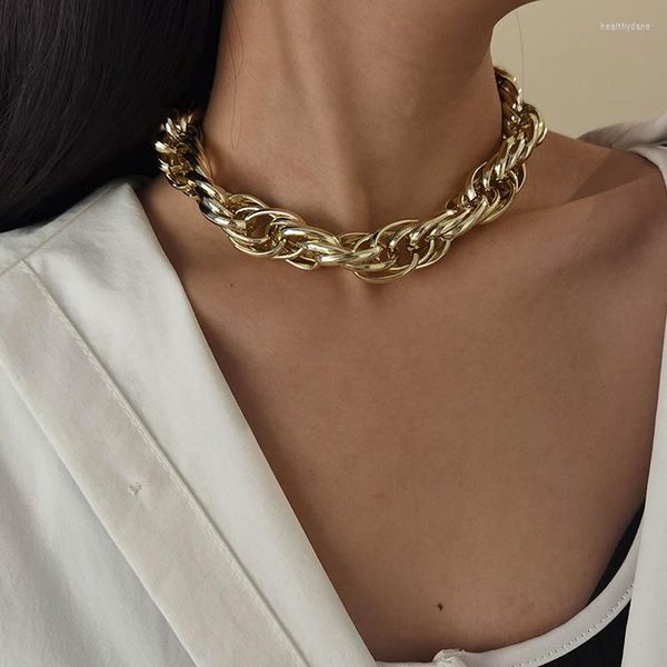 Collana girocollo in alluminio punk intrecciato a catena spessa intrecciata per gioielli da donna in stile colar geometrico esagerato vintage