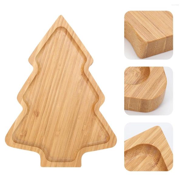 Wooden Christmas Plate Tray - Serving, Appetizer, Sushi & Dessert Dishes with Tree-Shaped Design for Snacks, Salad, and Trinkets.