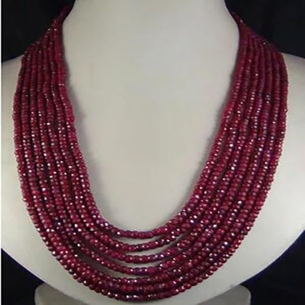 Nuovo stile 2x4mm Natural Ruby Faceted Perline Necklace 7 Strand 17 