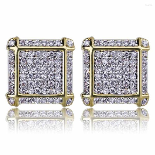 Серьги-гвоздики 11 мм Micro Paved кубический цирконий Bling Iced Out Square для мужчин хип-хоп мода рэппер ювелирные подарки золото