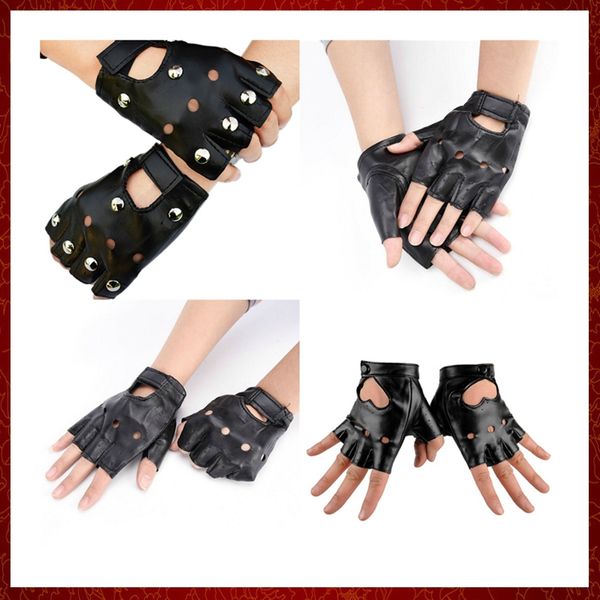 ST301 1 paio punk hip-hop PU nero guanti in pelle mezze dita quadrati moda per unghie scaldamani guanti invernali caldi senza dita