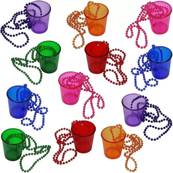 Weihnachten Halloween Plastik-Flachmänner 50 ml tragbare bunte klare Trinkwasserflaschen Junggesellenabschied Halskette Perlenkette Tasse RRA602