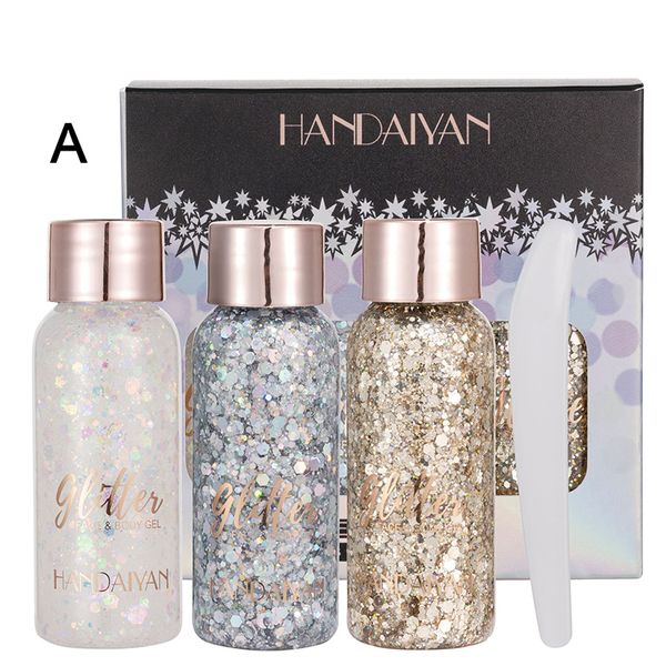 3pcs Body Glitter Set Seering Sequints Гелевые тени для век ярко