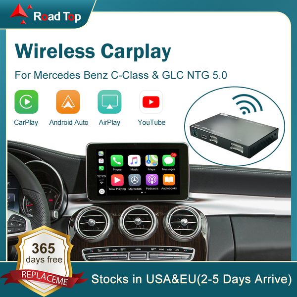 CarPlay sem fio para Mercedes Benz C-Class W205 GLC 2015-2018 com Android Auto Mirror Link AirPlay Car Funções