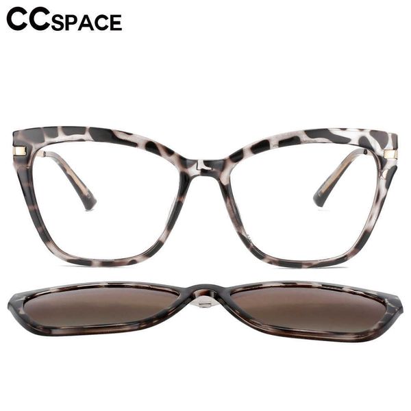 Montature per occhiali da sole 53684 Set di due pezzi Anti luce blu TR90 Cat Eye Occhiali per computer da donna Attrazione magnetica Lenti polarizzate T2201114