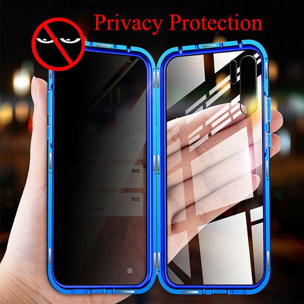 Anti Peep magnetische Adsorption Metall Bumper Flip Cover für Samsung Galaxy S22 S21 S20 S10 S9 S8 Note 20 Ultra Plus Vorder- und Rückseite gehärtetes Glas Ganzkörperschutzhülle