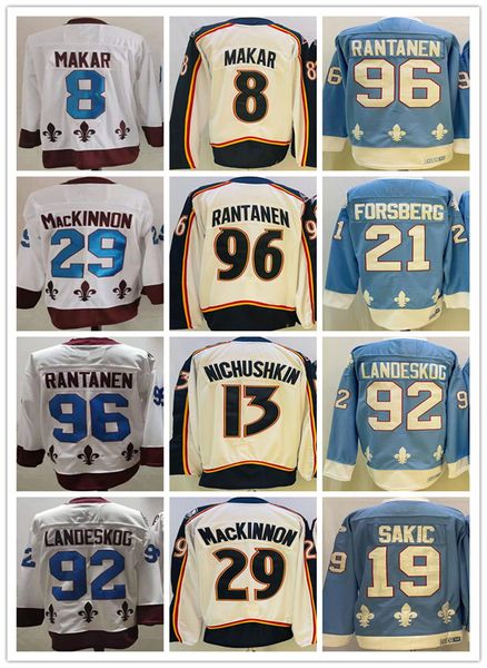 Herren 2023 Reverse Retro 8 Cale Makar Hockey Trikot 29 Nathan Mackinnon 92 Gabriel Landeskog 96 Mikko Rantanen Valeri Nichushkin #19 Joe Sakic Vintage CCM -Trikot