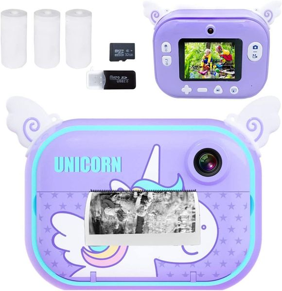 Digitalkameras, Sofortdruck für Kinder, 1080P, wiederaufladbar, für Mädchen, Video mit 32G SD-Karte, 6–12 Jahre alt, Geburt 221117