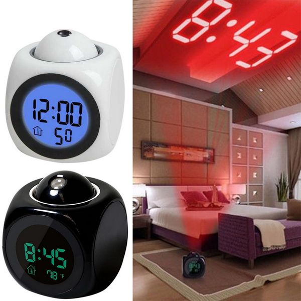 Projectores Digital Alarm Clock LCD Projector criativo Temperatura clim￡tica Data de hora Data de exposi￧￣o Proje￧￣o USB Charger Home Clock Timer 221117