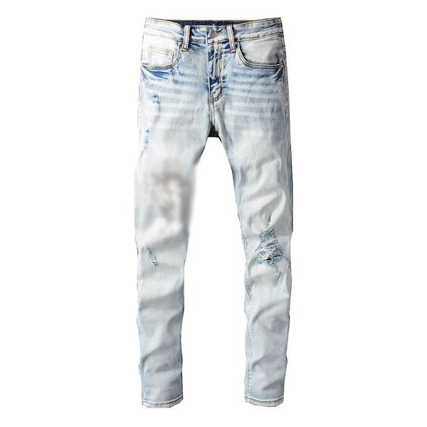 Jeans masculinos Seção de quatro temporadas Jeans de jeans Men Patch Premping Extrech Repair calças de pé pequenas