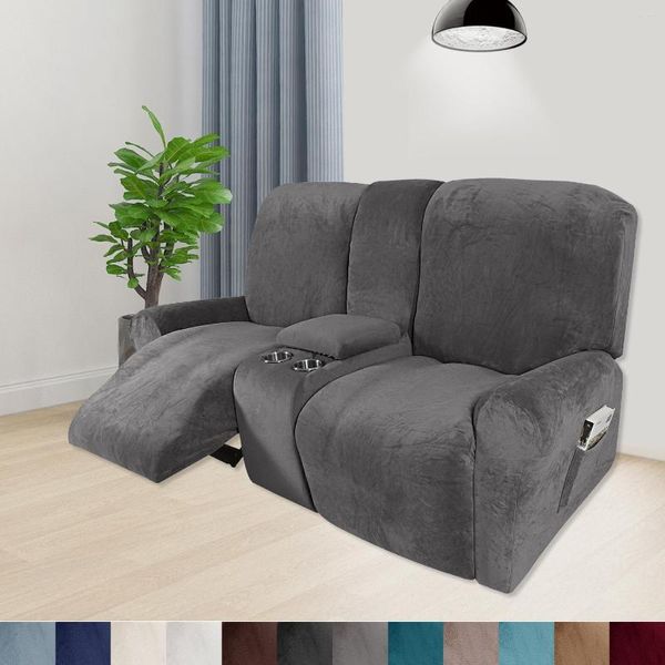 Chapes de cadeira Sofá de reclinável 2 lugares com porta -copos Velvet Stretch Loveseat Slipcovers Console Middle Console