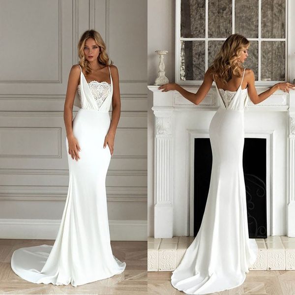 Elegante abito da sposa a sirena Design unico con scollatura Tracolla sottile Abito da corte in raso richiedente in pizzo Plus Size Abito da sposa semplice Abiti da sposa