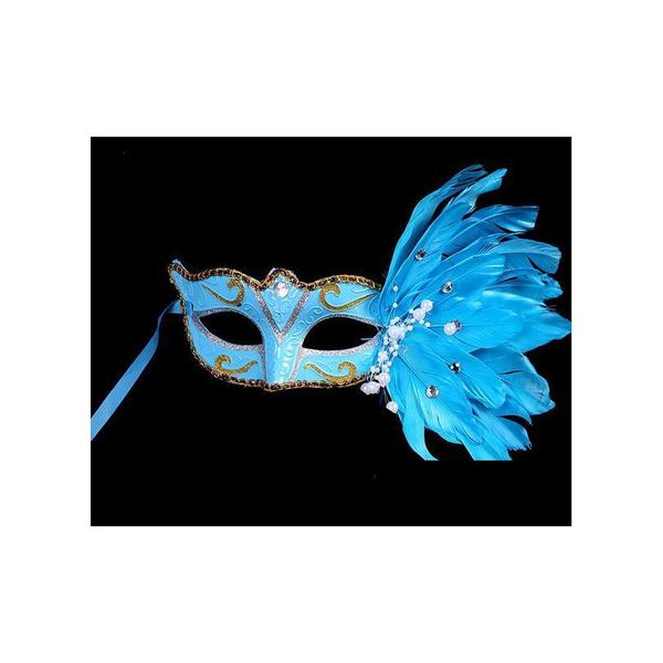 Party Masken Farbige Ding Feder Edelstein Perle Maske Luxus Frauen Halloween Karneval Karneval Ostern Weihnachten Event Party Kostüm Drop Dhaum