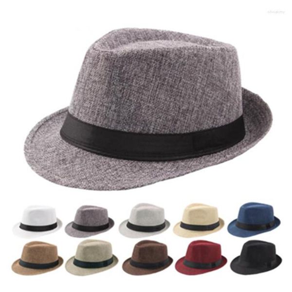 Chapa de linho para homens para homens de meia-idade e idosos chapéus britânicos de jazz ao ar livre amantes de sol abanados palha