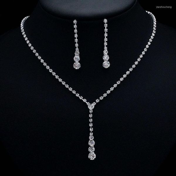 Collana Orecchini Set Skysuk Gioielli da sposa in cristallo di lusso Set di gioielli da donna Strass e orecchini Regalo damigella d'onore Christamas