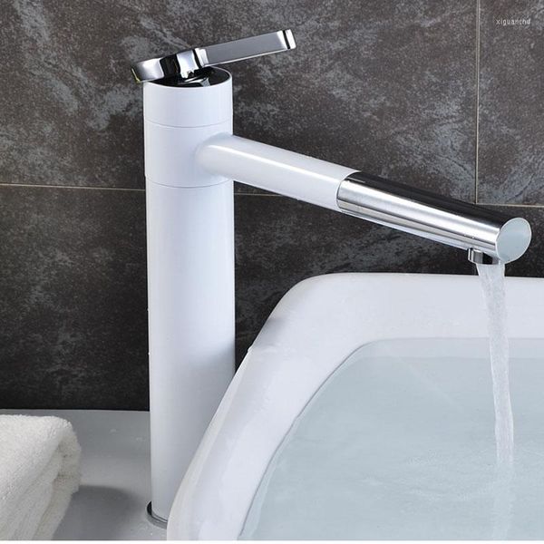 Banyo Lavabo Muslukları Havza Beyaz Musluk Döner Spout Gemi Mikser Musluklar Tek Saplı Güverte Montajlı Mutfak Washbasin Su