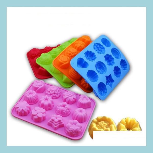 Moldes de cozimento Diy Baking mod 12 buracos sile bolo molde Sabonete 3d Bandeja de chocolate Ferramenta de doces de geléia entrega de gota home Garden kitche dhngh