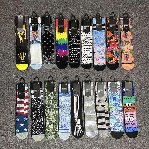 Meias masculinas Hip Hop Men Basketball Tootes Bottom Compressão Sock Street Novty Skateboard Cicling Running Calcetines