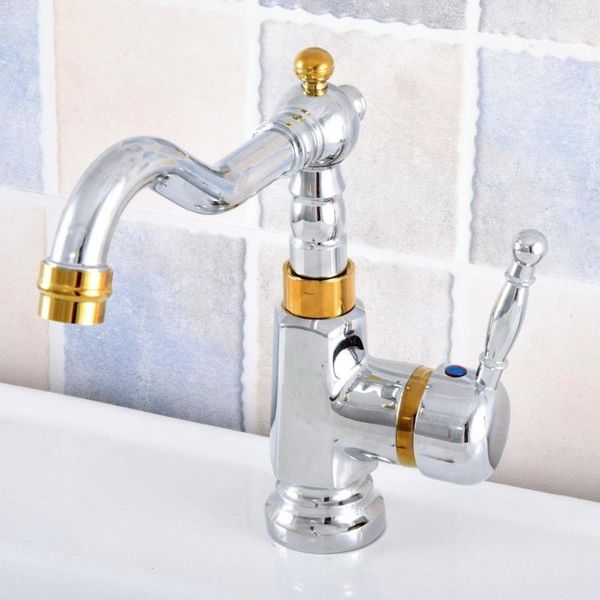 Küchenarmaturen Wet Bar Badezimmer Schiff Waschbecken Wasserhahn Silber Poliertes Chrom Gold Farbe Messing Schwenkauslauf Mischbatterie Einlochmontage MSF802