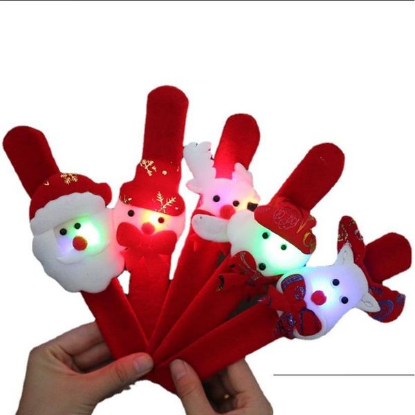 Partybevorzugung Weihnachten leuchtendes Slap-Armband Feiertagsbevorzugungen LED-Blinkarmband Weihnachtsfeierdekorationen Roter Weihnachtsmann Schneemann Hirsch Bea Dhzzg