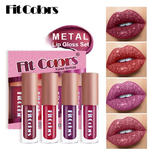 Confezione da 4 pezzi Glitter Liquid Lip Gloss Rossetto Fondotinta Trucco Lucidalabbra rosso per ragazze e donne LG04