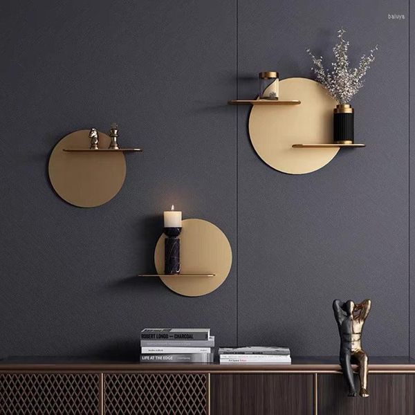 Badezimmerregale minimalistische Wandregal runde Aufbewahrung Aufhängen Ornamente Metall Mount Rack Wohnzimmer Hintergrund dekorative Haken