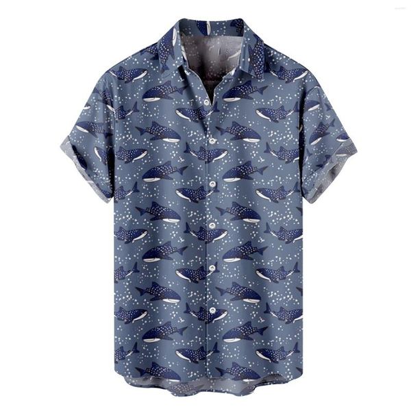 Camisas casuais masculinas Mens Badeia azul impressa no verão Hawaiian Summer Manga Button Down Camisa de praia para homem masculino de streetwear de forma solta homens