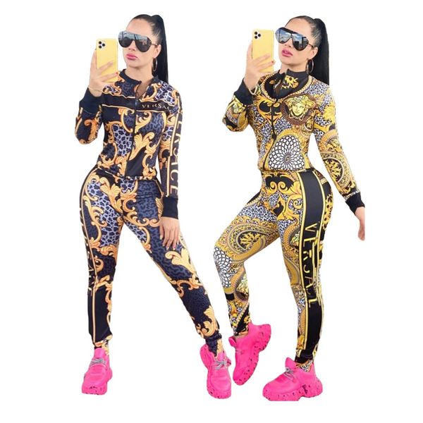 2024 Designer Marca Jogging Terno Mulheres Tracksuits Imprimir Jaqueta Calças 2 Peça Set Manga Longa Sweatsuits 2XL Sportswear Roupas Casuais Senhoras Outfits 8979-0