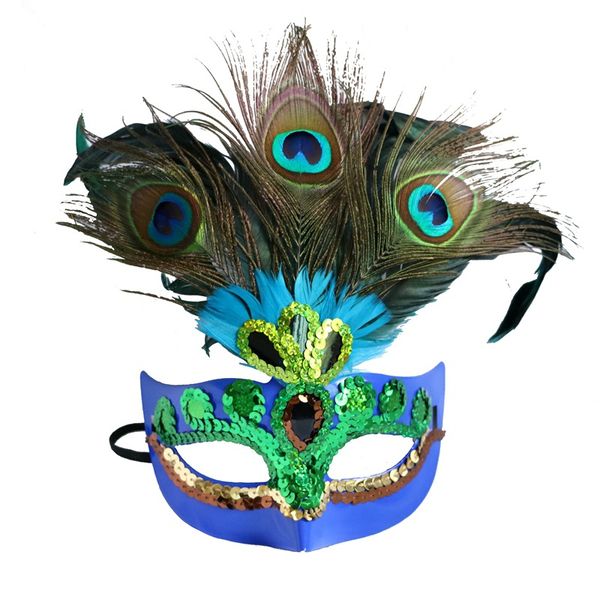 Maschera di piume di pavone Maschera di travestimento di pavone Maschere veneziane di finto diamante danzante Maschere di Halloween Mezze maschere RRA666