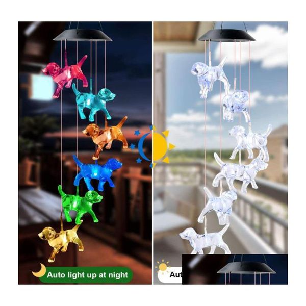 Articoli di novità Crystal Dog String Light Up Campanelli eolici solari Articoli di novità Flash Changing Home Party Garden Decor Incandescente Cartoon Ani Dhcwv