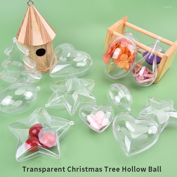 Decoração de festa forma de coração transparente bola de plástico transparente artesanato para casamento de natal