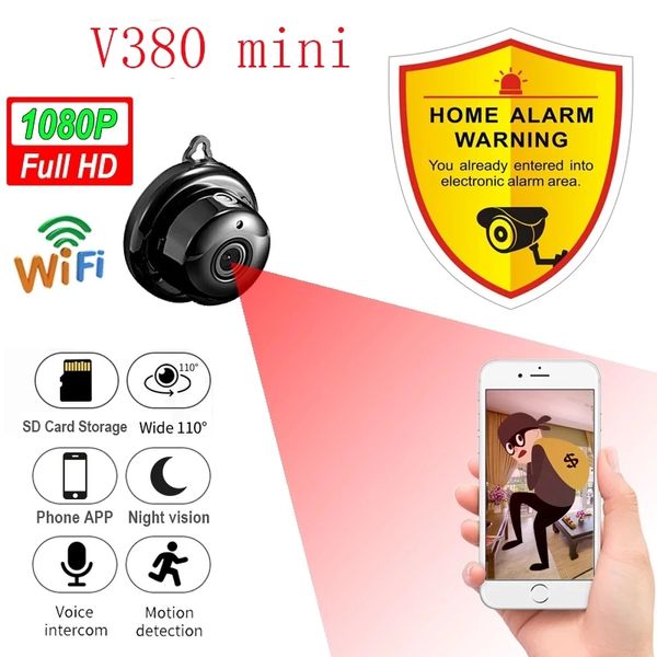 V380 HD 1080p Mini Wifi IP Kamera Kablosuz Kapalı Kamera Nightvision İki Yolcu Sesli Hareket Algılama Bebek Monitörü Perakende Kutusu