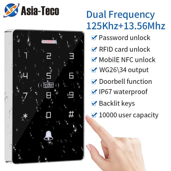 LEITOR DE CONTROLE DE CONTROLE DE ACESSO DE ACESS 10000 Backlight à prova d'água Touch 125KHz13.56MHz Controle de acesso Teclado Id IC CARDE DE PROXIMIDADE LEITOR DO CARTOR DE PROXIME